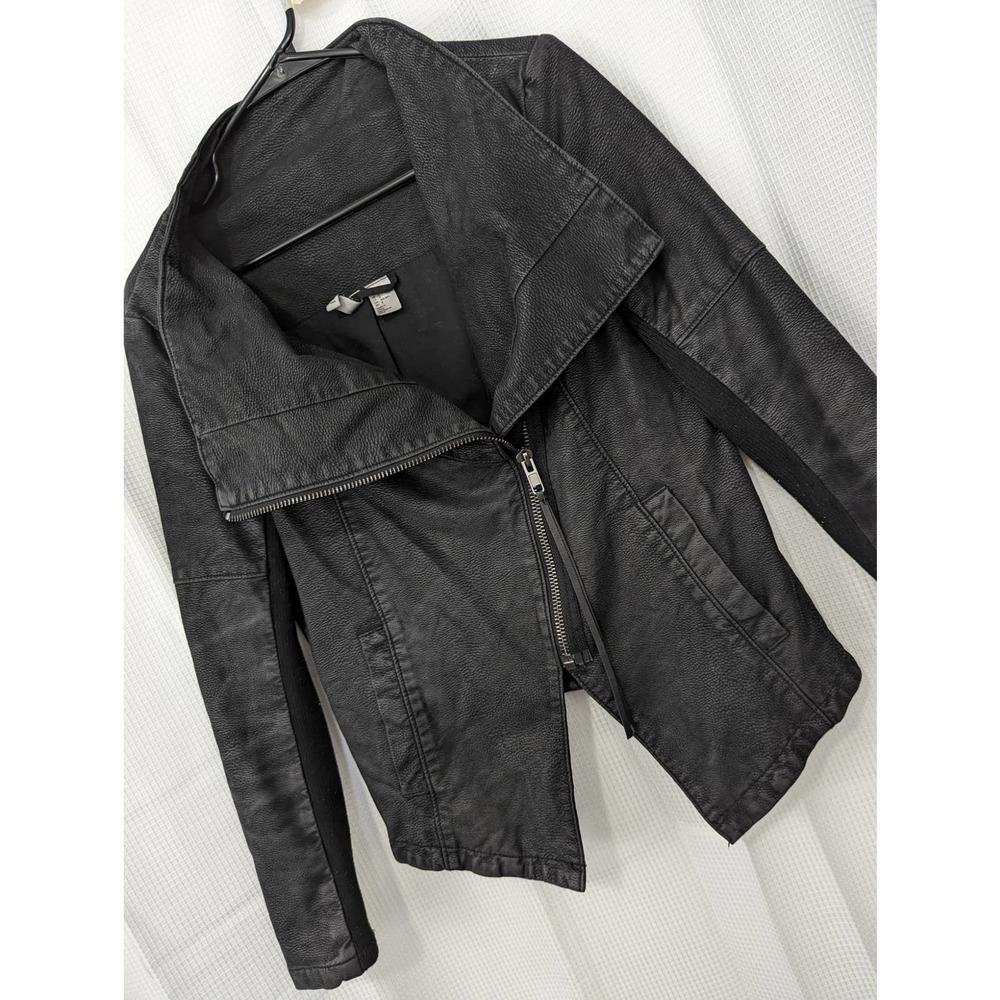 DIVIDED! FAB FAUX PEBBLED SUEDE LEATHER JACKET! DIAGONAL ZIPPER! SZ 8